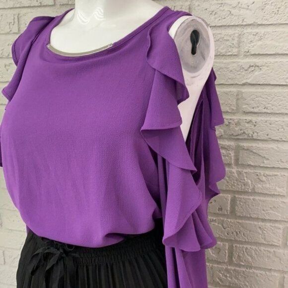 Michael Kors Women Purple Long Ruffle Sleeve Top Size M - Picture 5 of 13